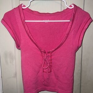 Urban Outfitters Out From Under Pink Knit Tie-Front Top